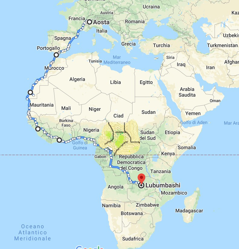 Mappa del viaggio VéloAfrique